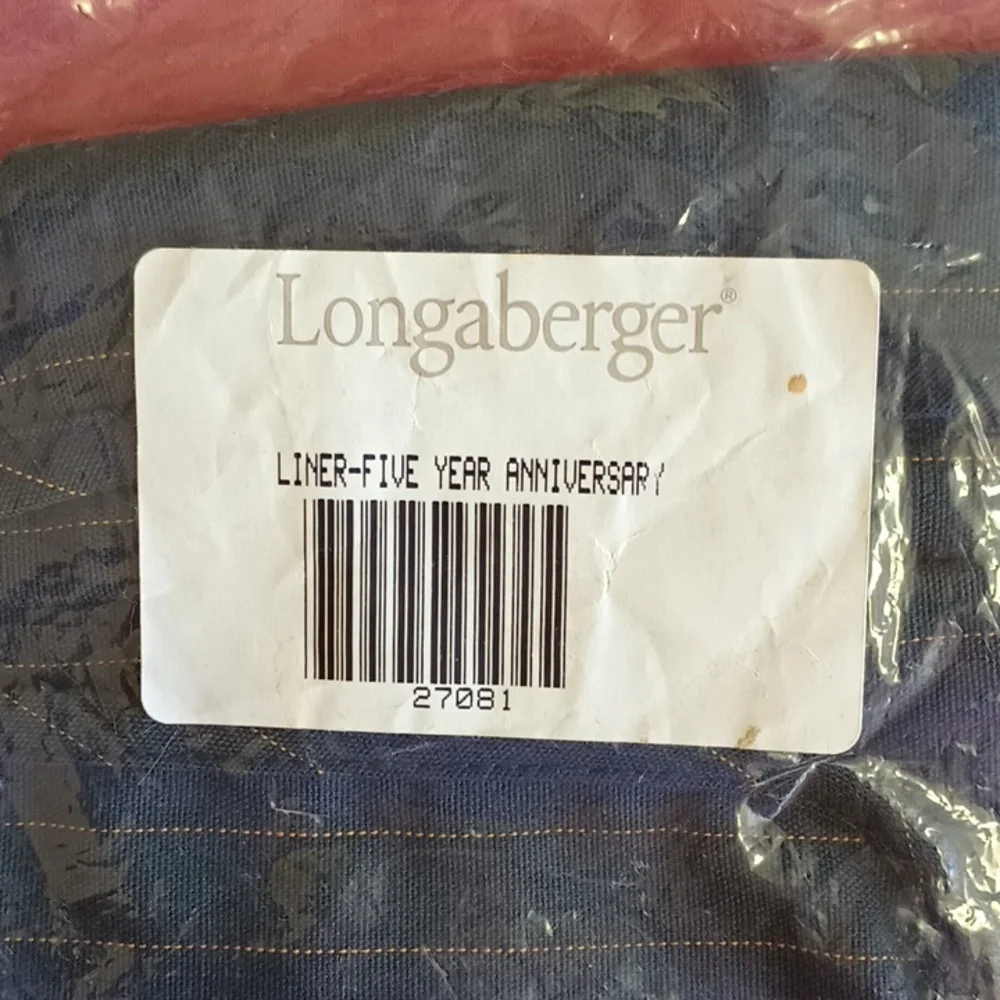 Longaberger Collectors Club 5 Year Anniversary Basket Liner Navy Green NWT